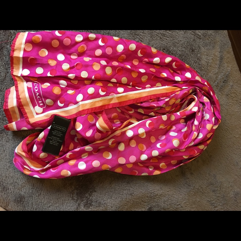Coach pink, orange, white pika dot scarf